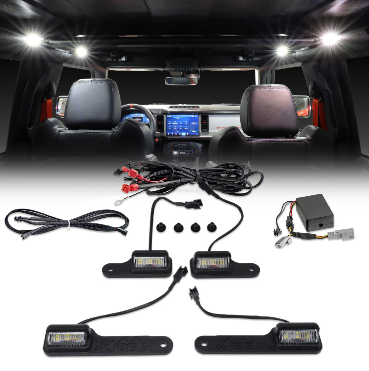 IAG 4PC Interior LED Dome Light Kit V2 with Harness For 2021+ Ford Bronco 4 Door Hardtop (Includes Mounting Brackets)
