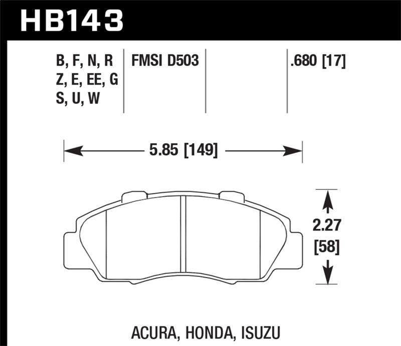 Hawk 97-01 Honda Prelude Performance Ceramic Street Front Brake Pads