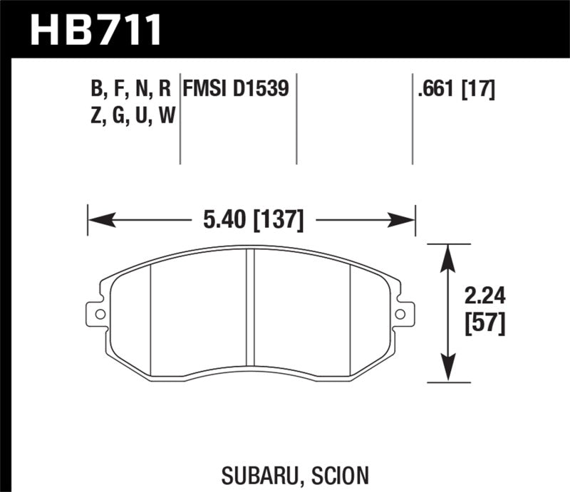 Hawk DTC-80 13 Subaru BRZ/13 Legacy 2.5i/13 Scion FR-S Front Race Brake Pads