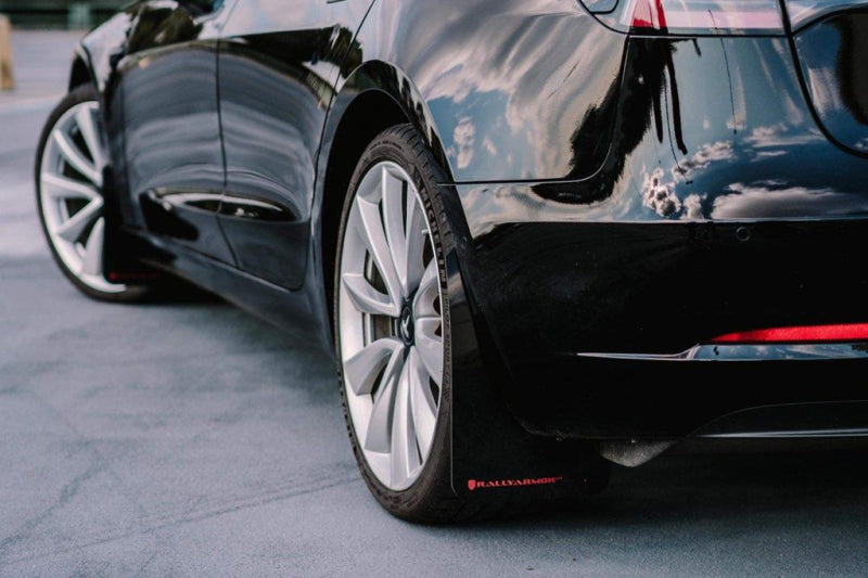 Rally Armor 17-22 Tesla Model 3 Black UR Mud Flap - Metallic Black Logo