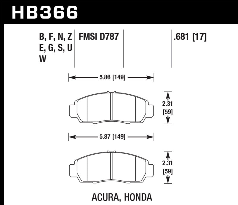 Hawk 04+ Accord TSX / 99-08 TL / 01-03 CL / 08+ Honda Accord EX HPS Street Front Brake Pads